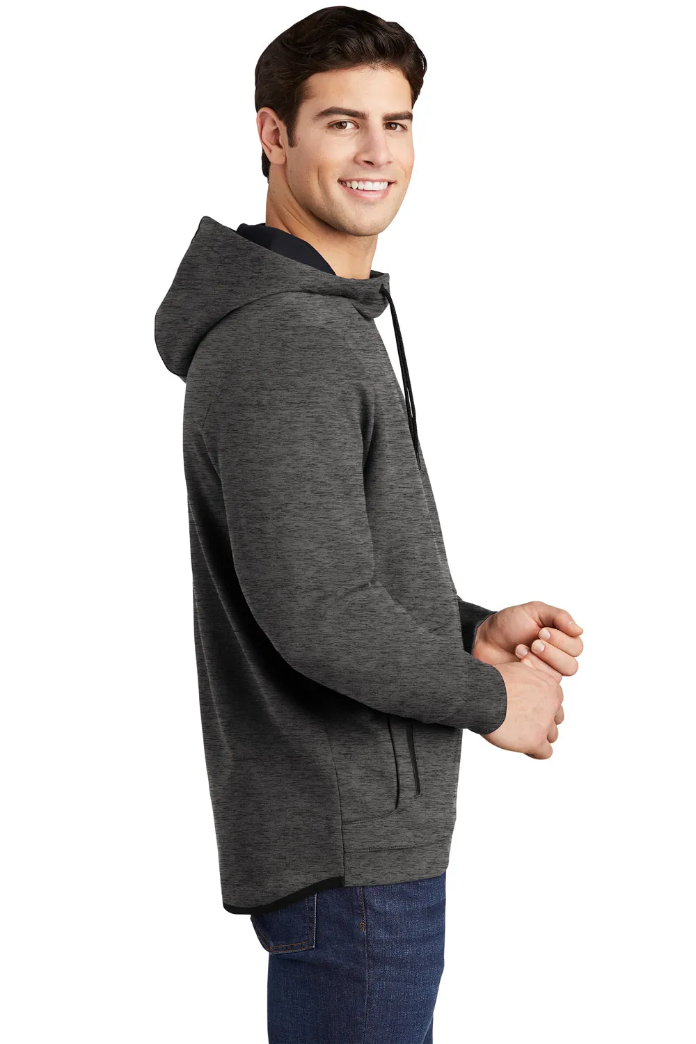 Sport-Tek Mens Triumph Fleece Hooded Sweatshirt Hoodie w/ Pouch Pocket - Heather Dark Grey