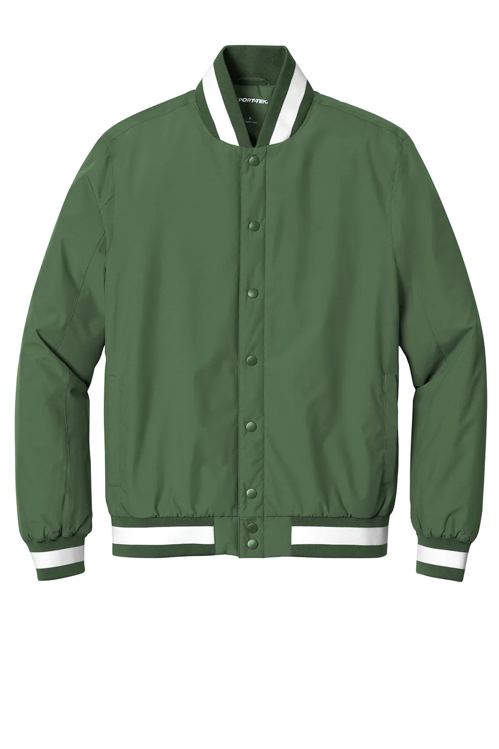 Sport-Tek Mens Water Resistant Snap Down Varsity Jacket - Forest Green