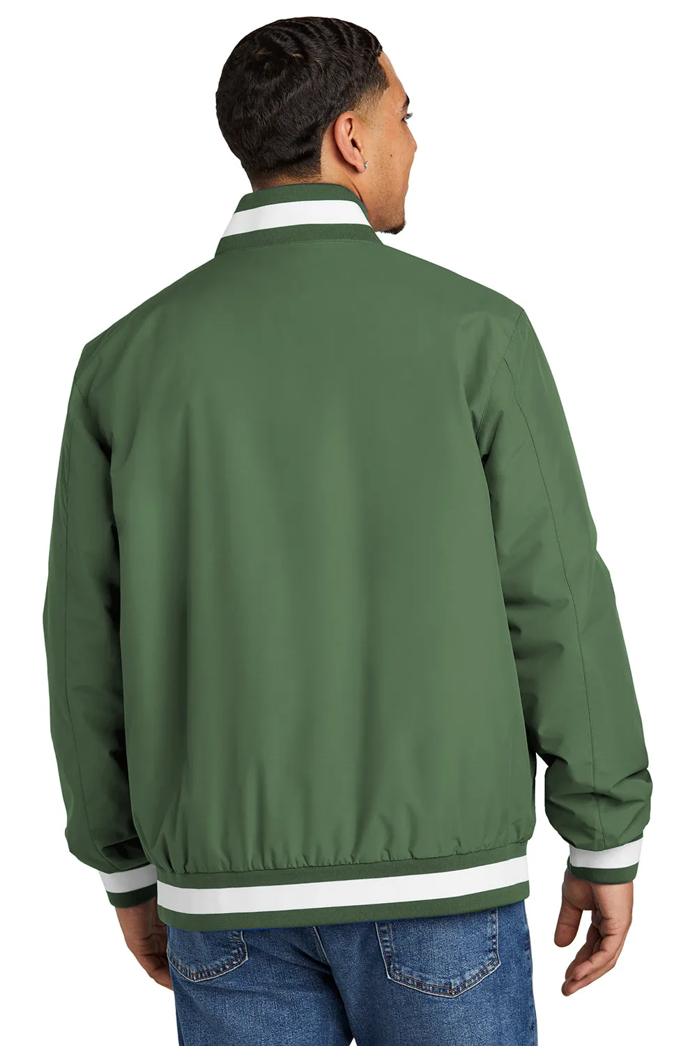 Sport-Tek Mens Water Resistant Snap Down Varsity Jacket - Forest Green