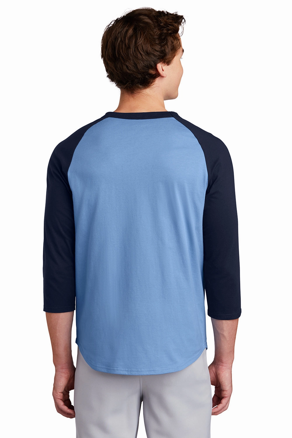 Sport-Tek Mens 3/4 Sleeve Crewneck T-Shirt - Carolina Blue/Navy Blue