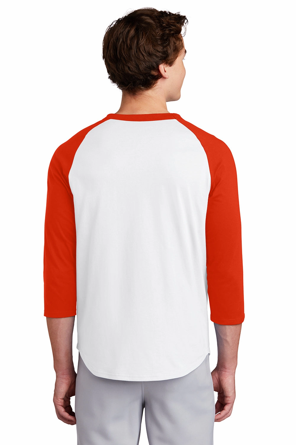 Sport-Tek Mens 3/4 Sleeve Crewneck T-Shirt - White/Deep Orange