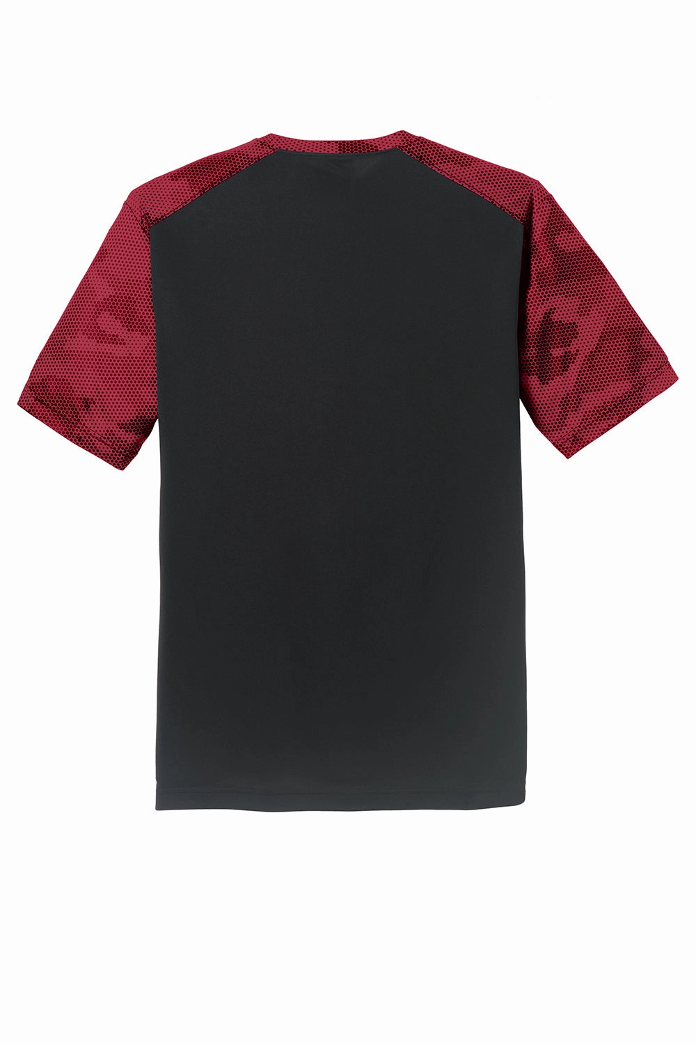 Sport-Tek Mens CamoHex Moisture Wicking Short Sleeve Crewneck T-Shirt - Black/Deep Red
