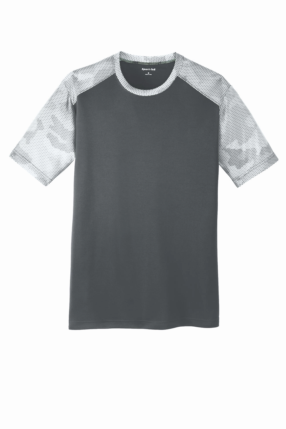 Sport-Tek Mens CamoHex Moisture Wicking Short Sleeve Crewneck T-Shirt - Iron Grey/White