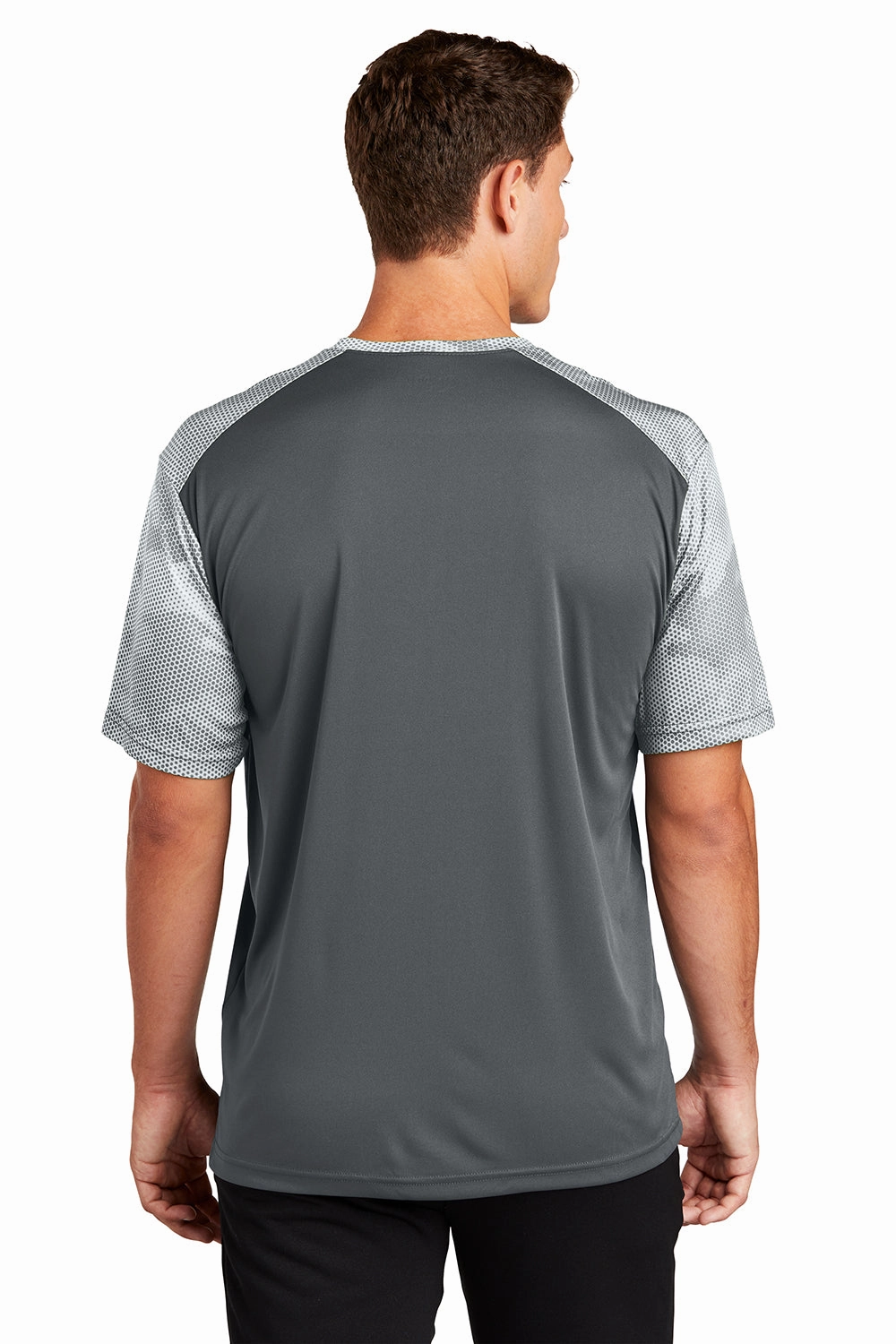 Sport-Tek Mens CamoHex Moisture Wicking Short Sleeve Crewneck T-Shirt - Iron Grey/White