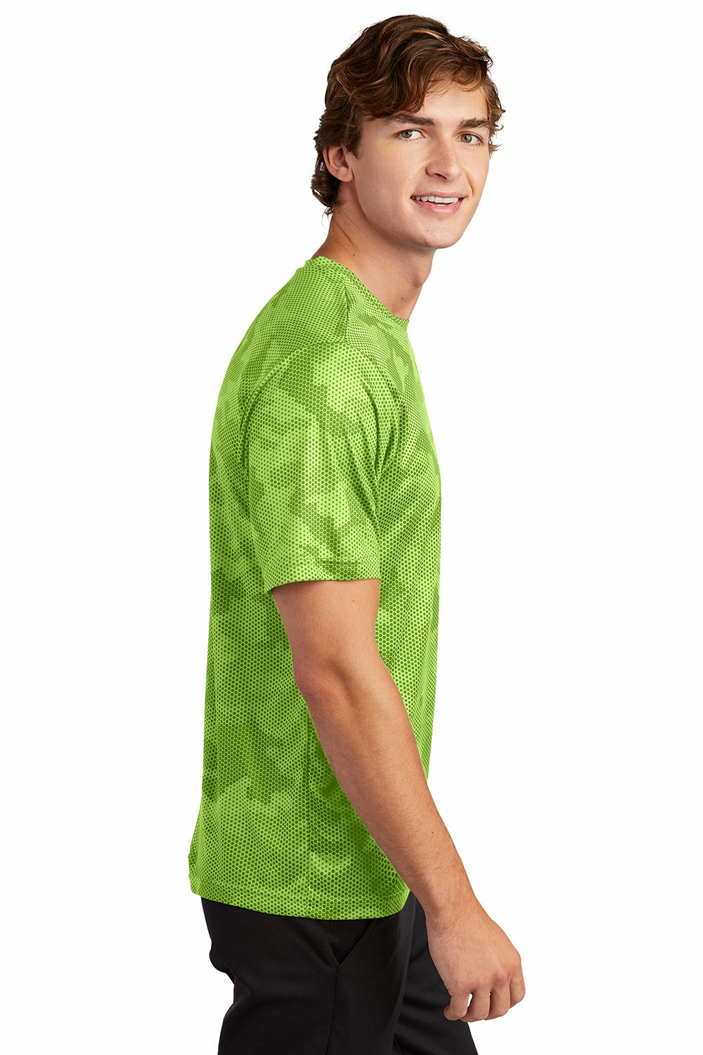 Sport-Tek Mens CamoHex Moisture Wicking Short Sleeve Crewneck T-Shirt - Lime Shock Green