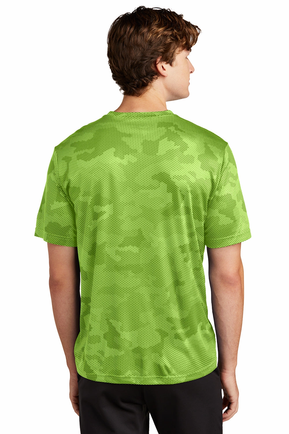 Sport-Tek Mens CamoHex Moisture Wicking Short Sleeve Crewneck T-Shirt - Lime Shock Green