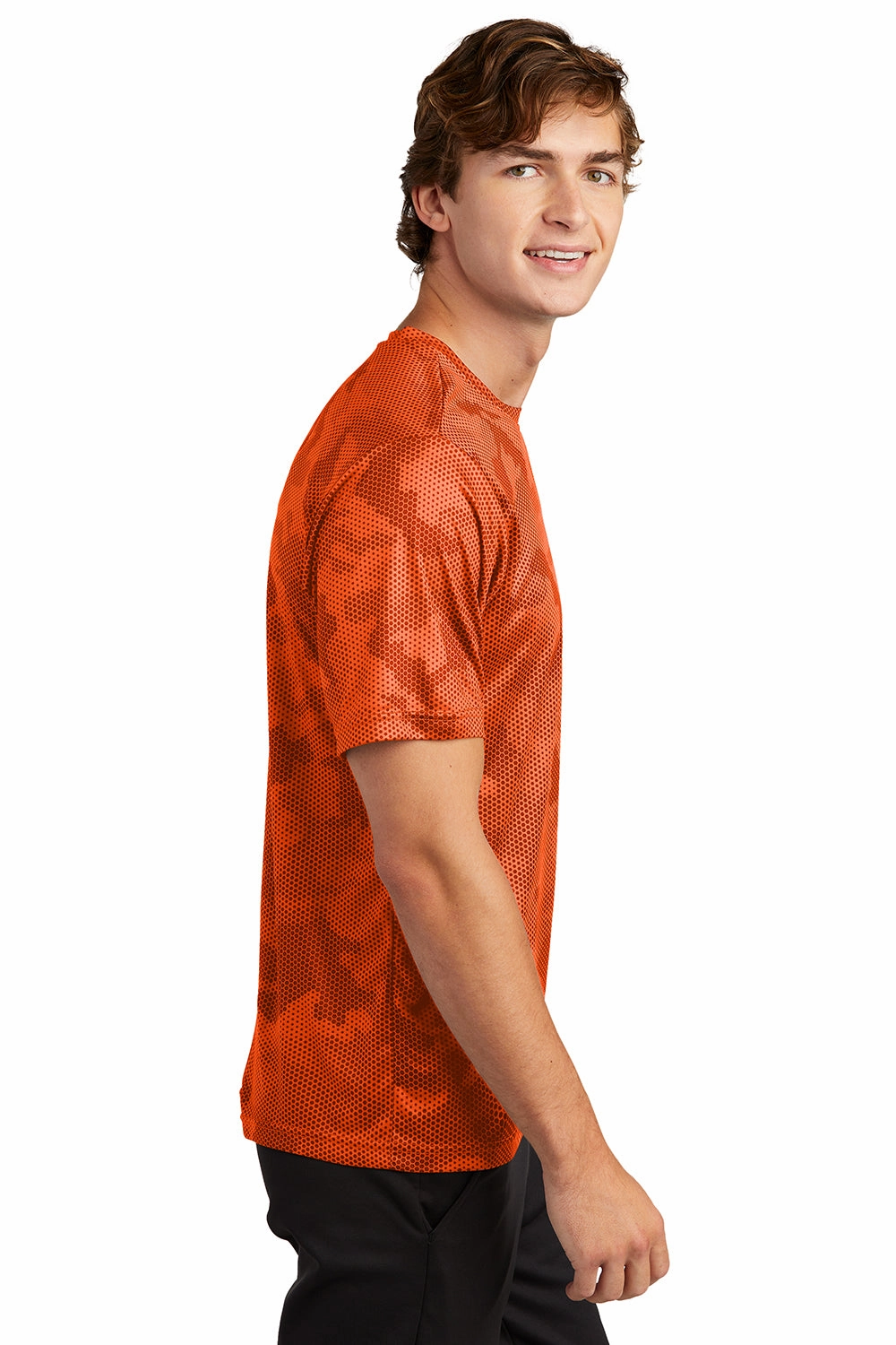 Sport-Tek Mens CamoHex Moisture Wicking Short Sleeve Crewneck T-Shirt - Neon Orange