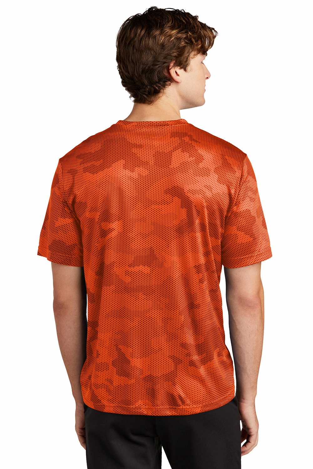 Sport-Tek Mens CamoHex Moisture Wicking Short Sleeve Crewneck T-Shirt - Neon Orange
