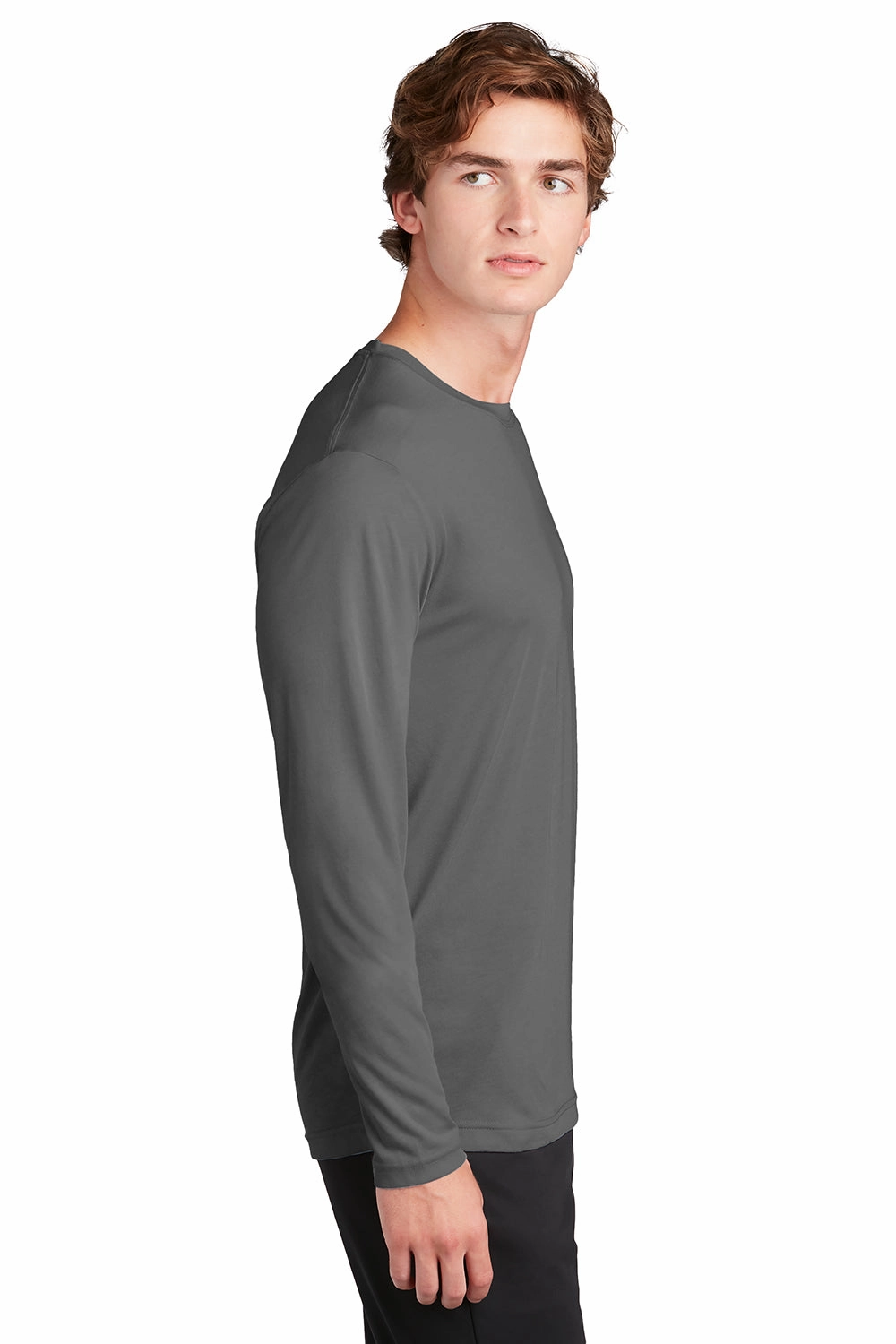 Sport-Tek Mens Competitor Moisture Wicking Long Sleeve Crewneck T-Shirt - Dark Smoke Grey