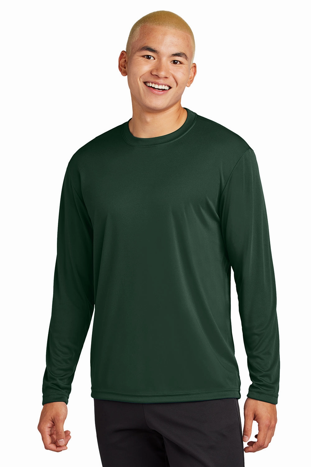 Sport-Tek Mens Competitor Moisture Wicking Long Sleeve Crewneck T-Shirt - Forest Green