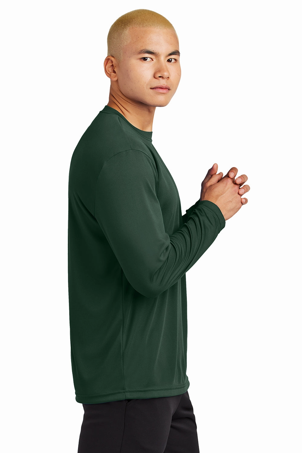 Sport-Tek Mens Competitor Moisture Wicking Long Sleeve Crewneck T-Shirt - Forest Green