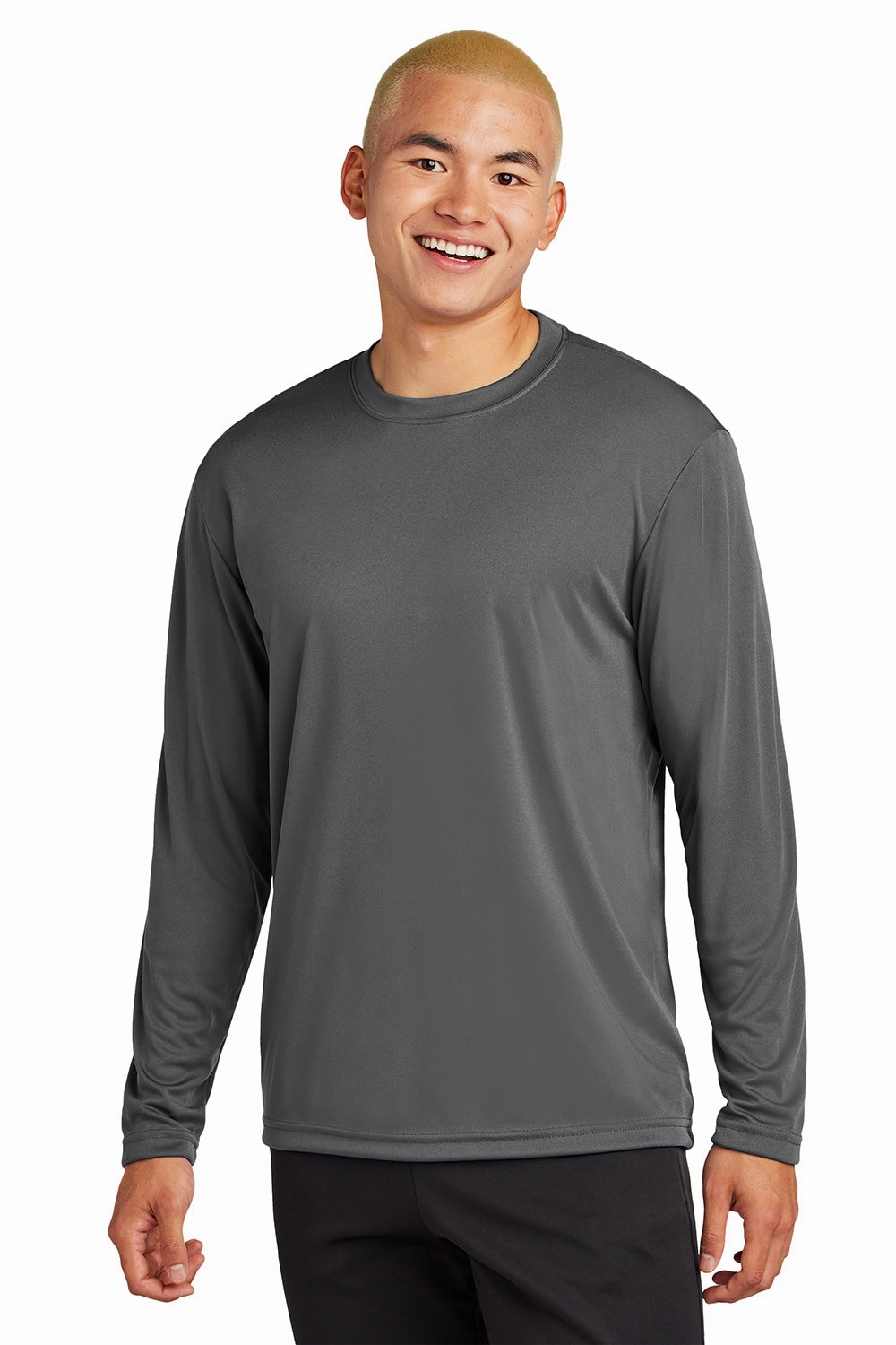 Sport-Tek Mens Competitor Moisture Wicking Long Sleeve Crewneck T-Shirt - Iron Grey