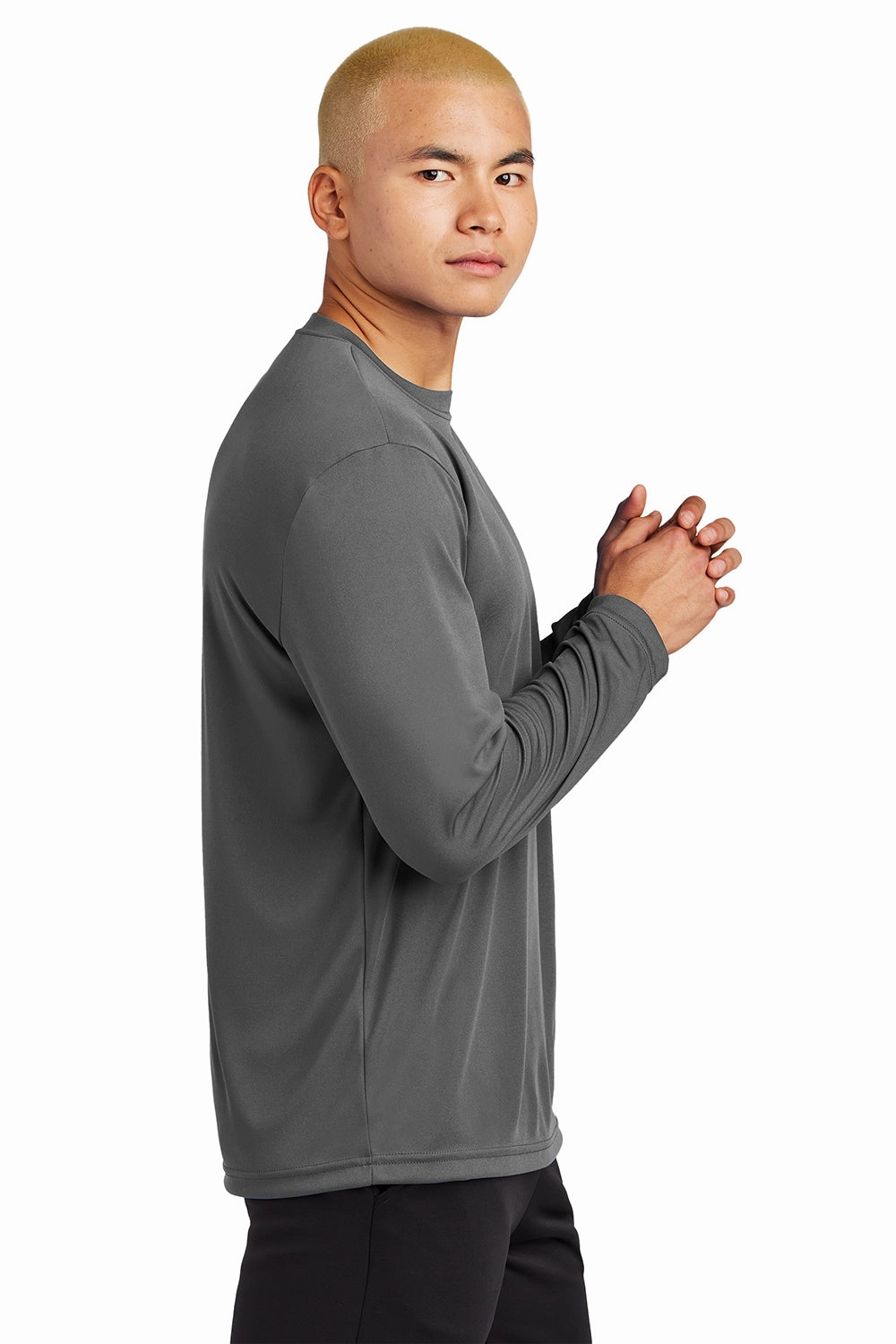 Sport-Tek Mens Competitor Moisture Wicking Long Sleeve Crewneck T-Shirt - Iron Grey