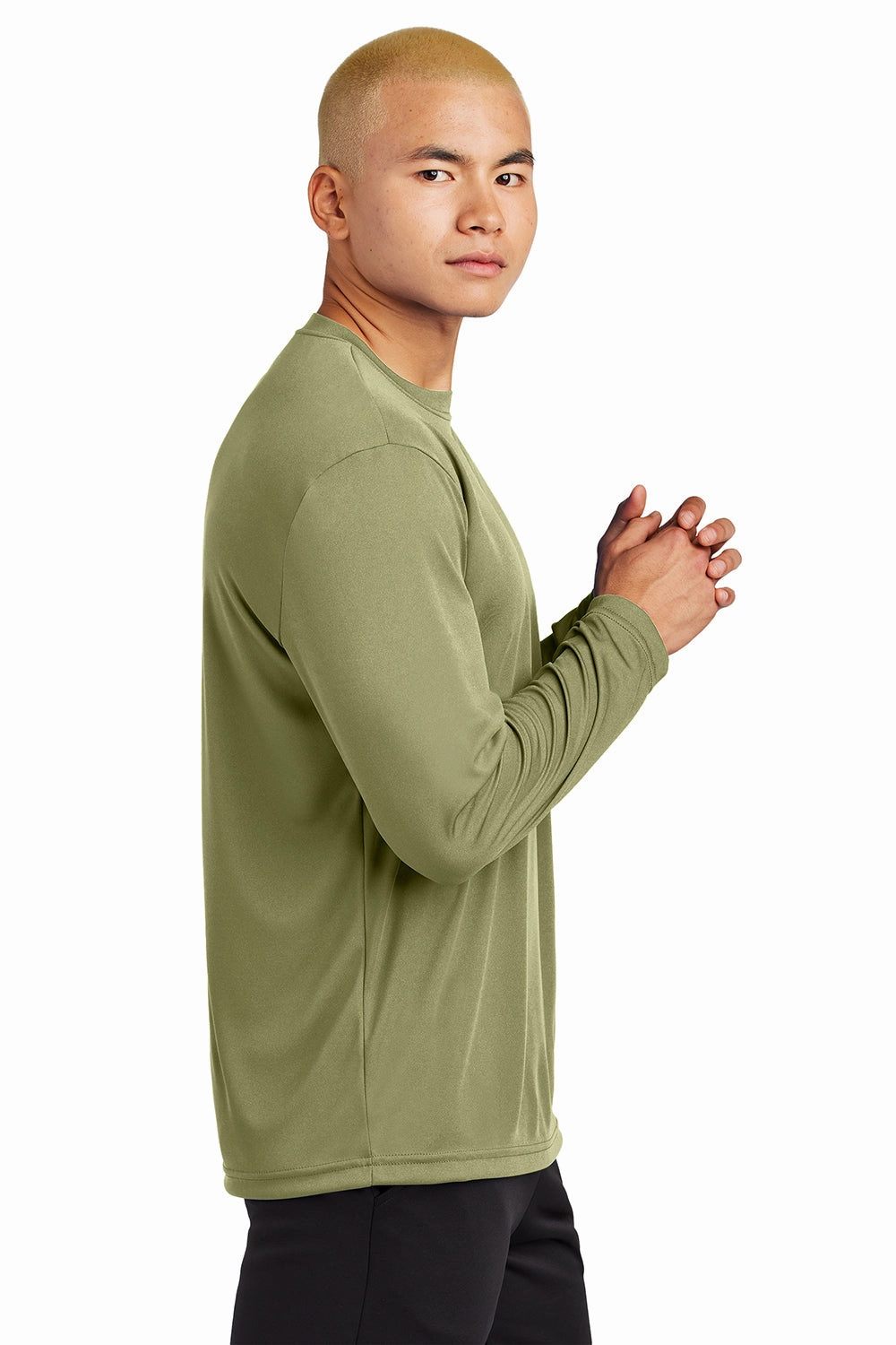 Sport-Tek Mens Competitor Moisture Wicking Long Sleeve Crewneck T-Shirt - Olive Drab Green