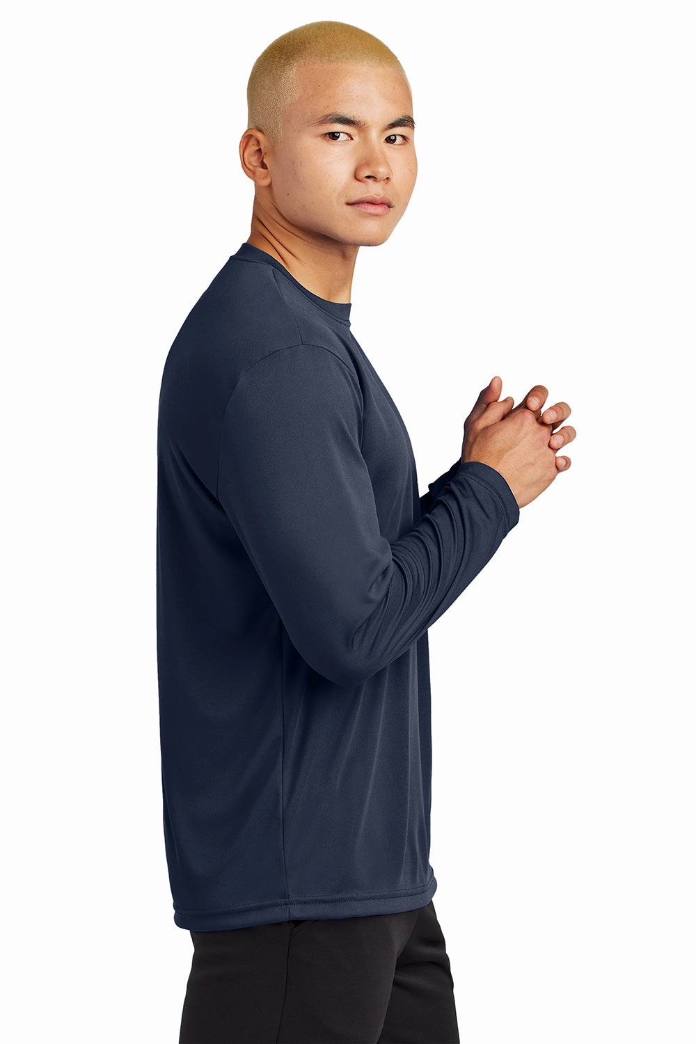 Sport-Tek Mens Competitor Moisture Wicking Long Sleeve Crewneck T-Shirt - True Navy Blue