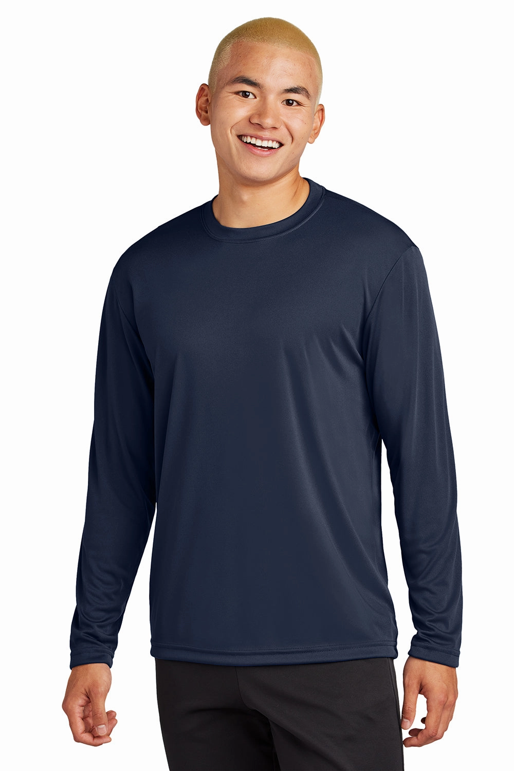 Sport-Tek Mens Competitor Moisture Wicking Long Sleeve Crewneck T-Shirt - True Navy Blue
