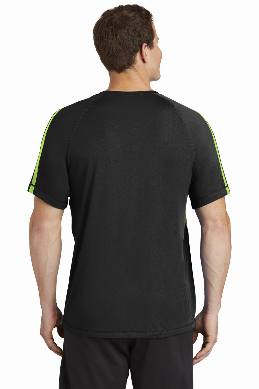 Sport-Tek Mens Competitor Moisture Wicking Short Sleeve Crewneck T-Shirt - Black/Lime Shock Green