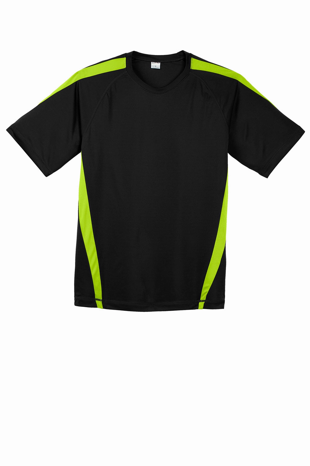 Sport-Tek Mens Competitor Moisture Wicking Short Sleeve Crewneck T-Shirt - Black/Lime Shock Green