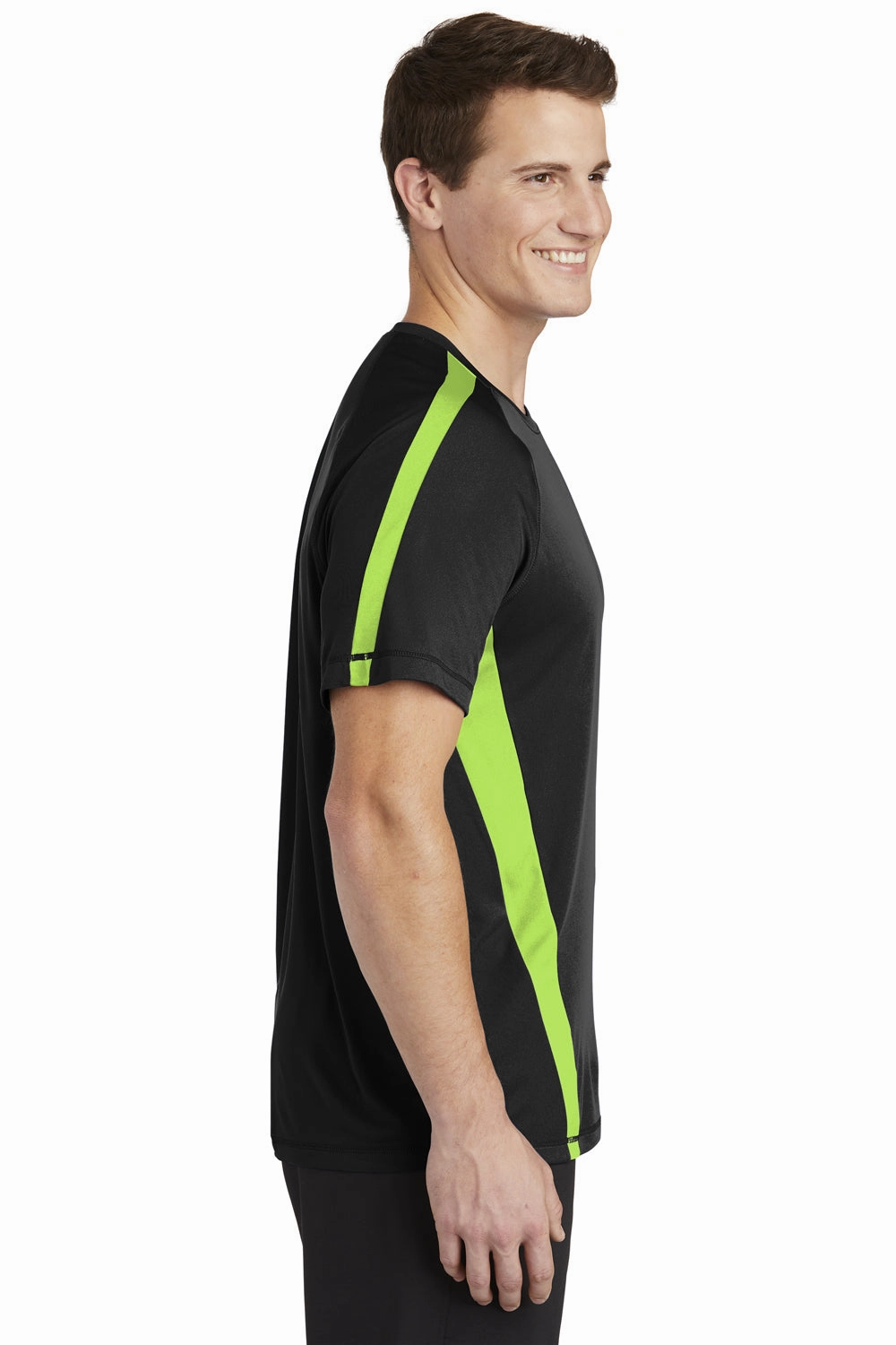 Sport-Tek Mens Competitor Moisture Wicking Short Sleeve Crewneck T-Shirt - Black/Lime Shock Green