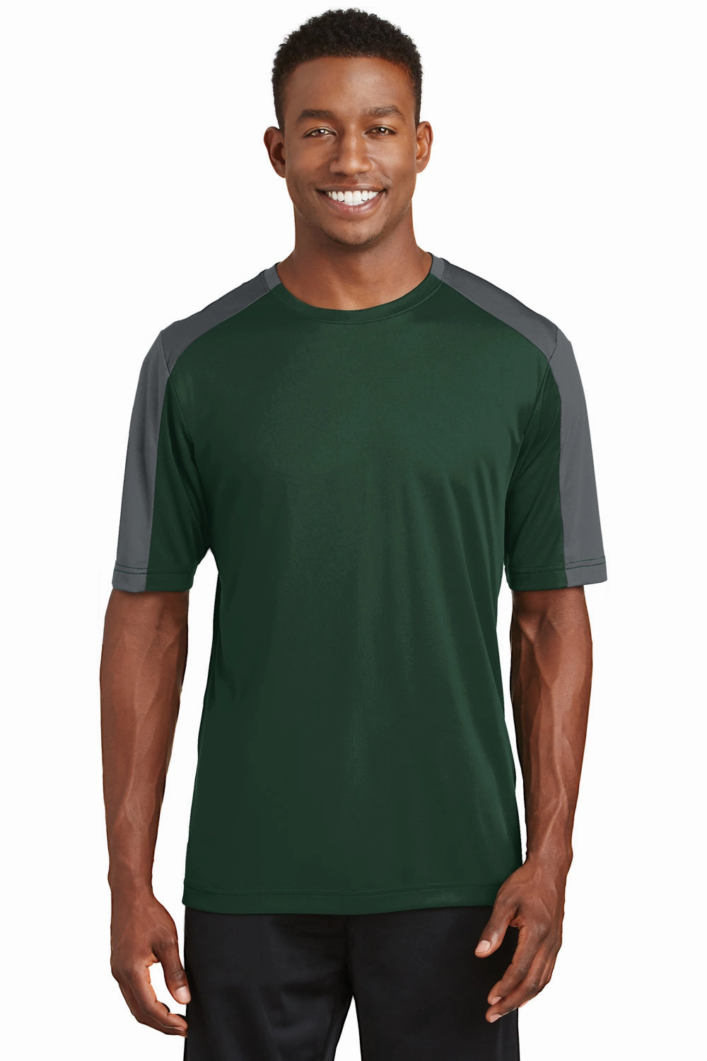 Sport-Tek Mens Competitor Moisture Wicking Short Sleeve Crewneck T-Shirt - Forest Green/Iron Grey - Closeout