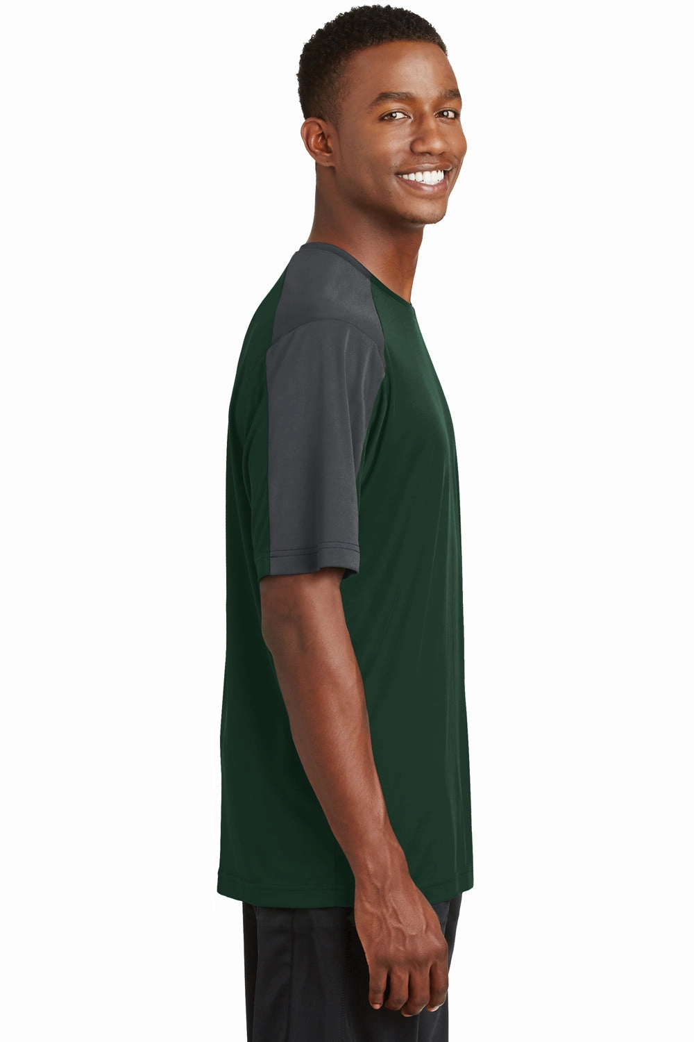 Sport-Tek Mens Competitor Moisture Wicking Short Sleeve Crewneck T-Shirt - Forest Green/Iron Grey - Closeout