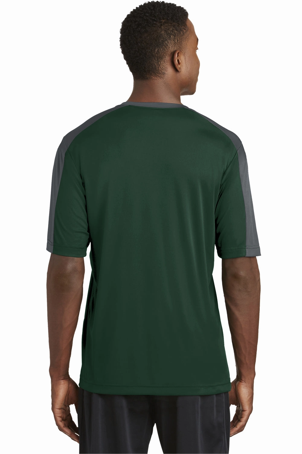 Sport-Tek Mens Competitor Moisture Wicking Short Sleeve Crewneck T-Shirt - Forest Green/Iron Grey - Closeout