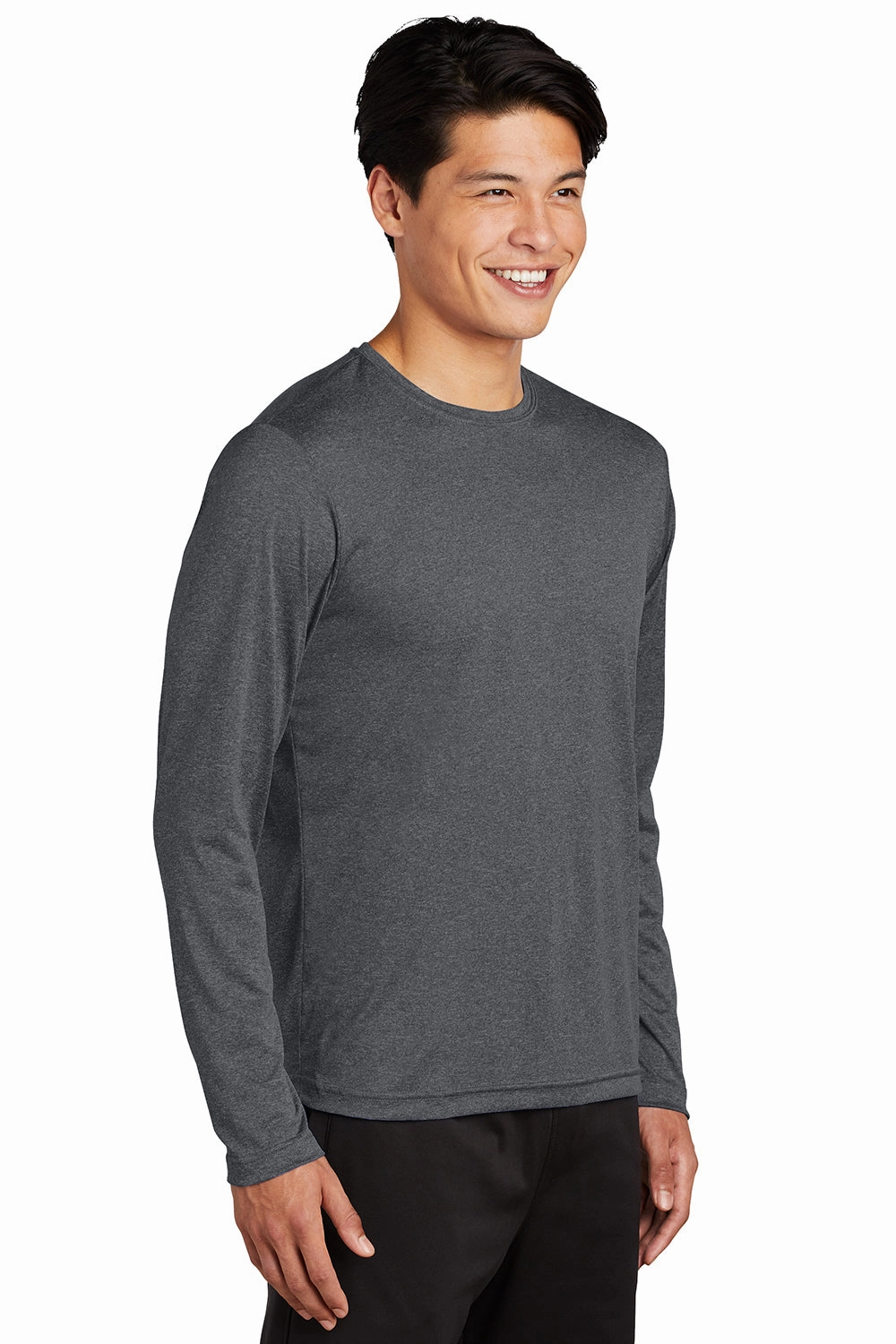 Sport-Tek Mens Contender Heather Moisture Wicking Long Sleeve Crewneck T-Shirt - Heather Graphite Grey