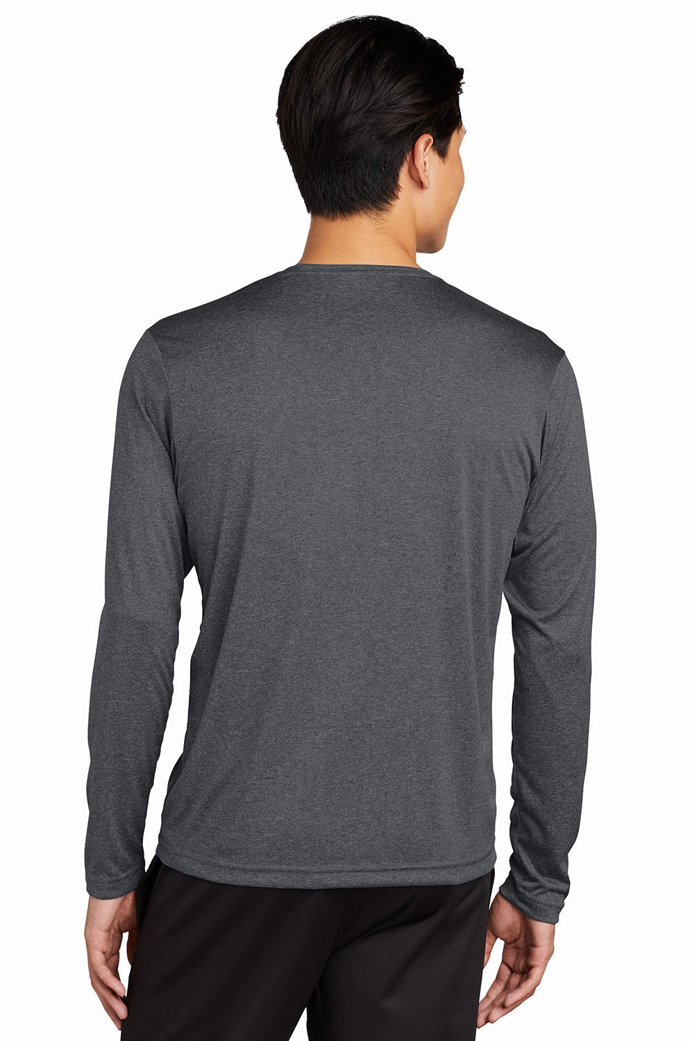 Sport-Tek Mens Contender Heather Moisture Wicking Long Sleeve Crewneck T-Shirt - Heather Graphite Grey