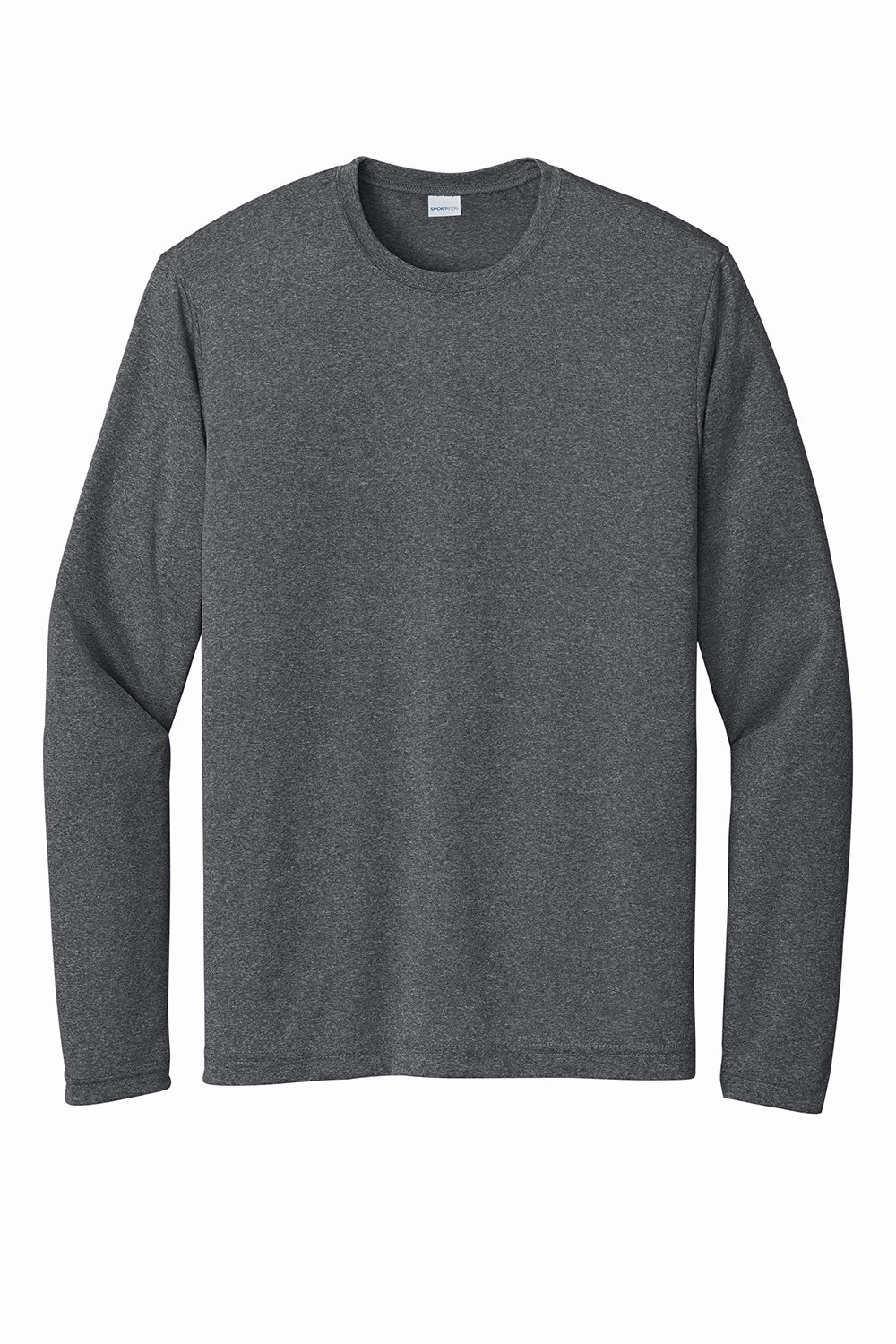 Sport-Tek Mens Contender Heather Moisture Wicking Long Sleeve Crewneck T-Shirt - Heather Graphite Grey