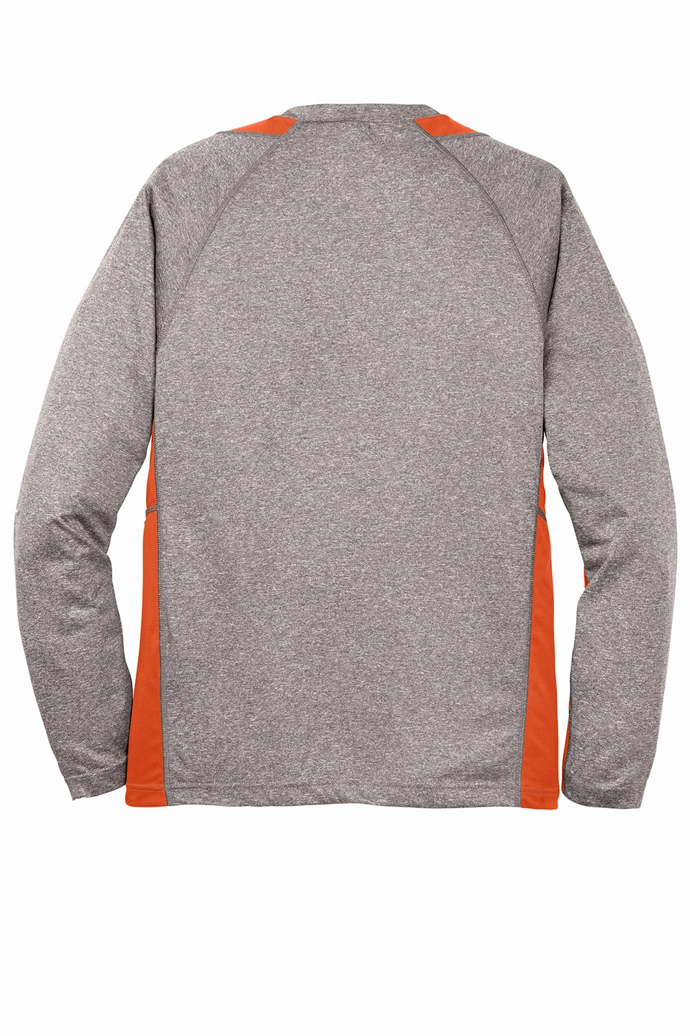 Sport-Tek Mens Contender Heather Moisture Wicking Long Sleeve Crewneck T-Shirt - Heather Vintage Grey/Deep Orange