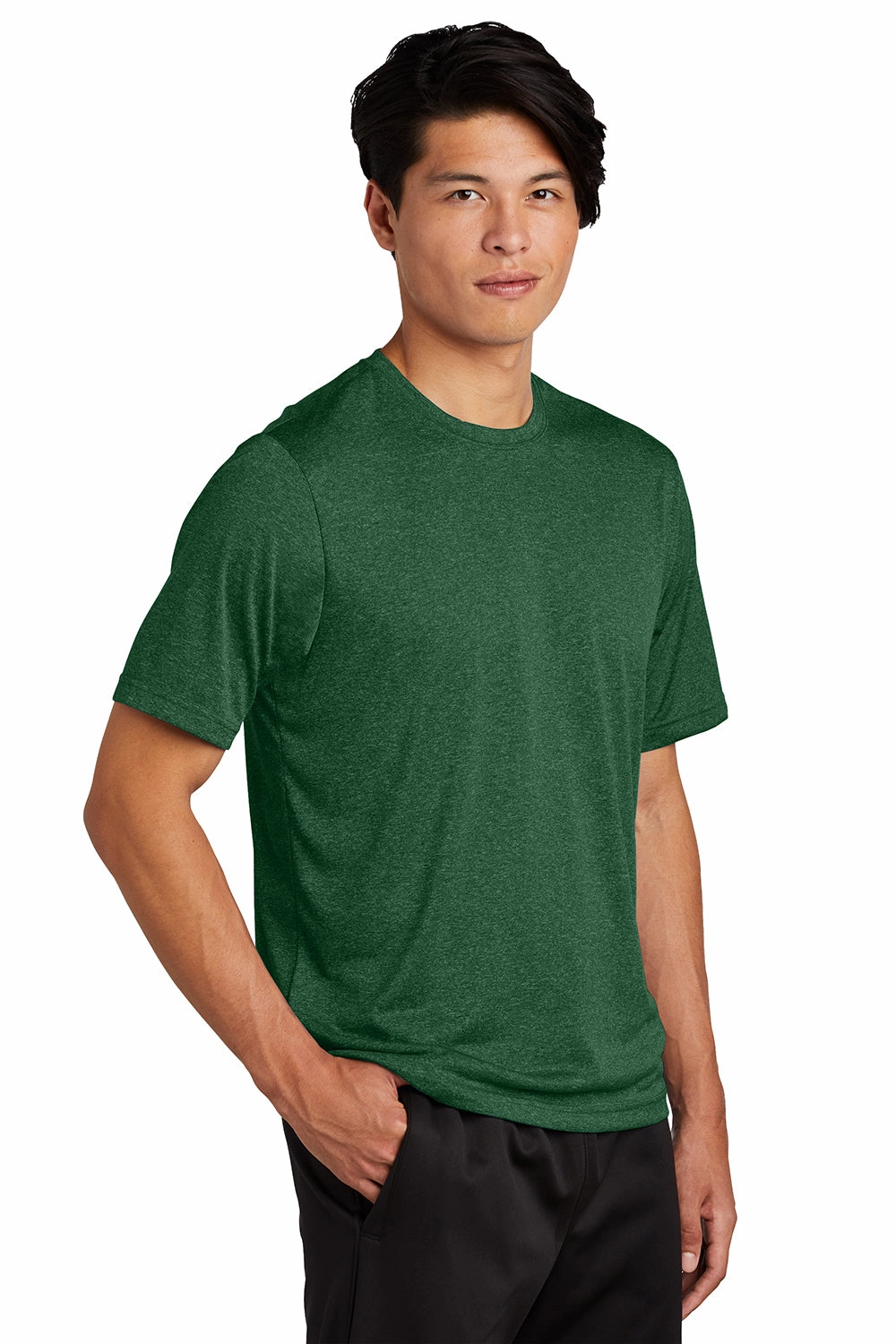 Sport-Tek Mens Contender Heather Moisture Wicking Short Sleeve Crewneck T-Shirt - Heather Forest Green