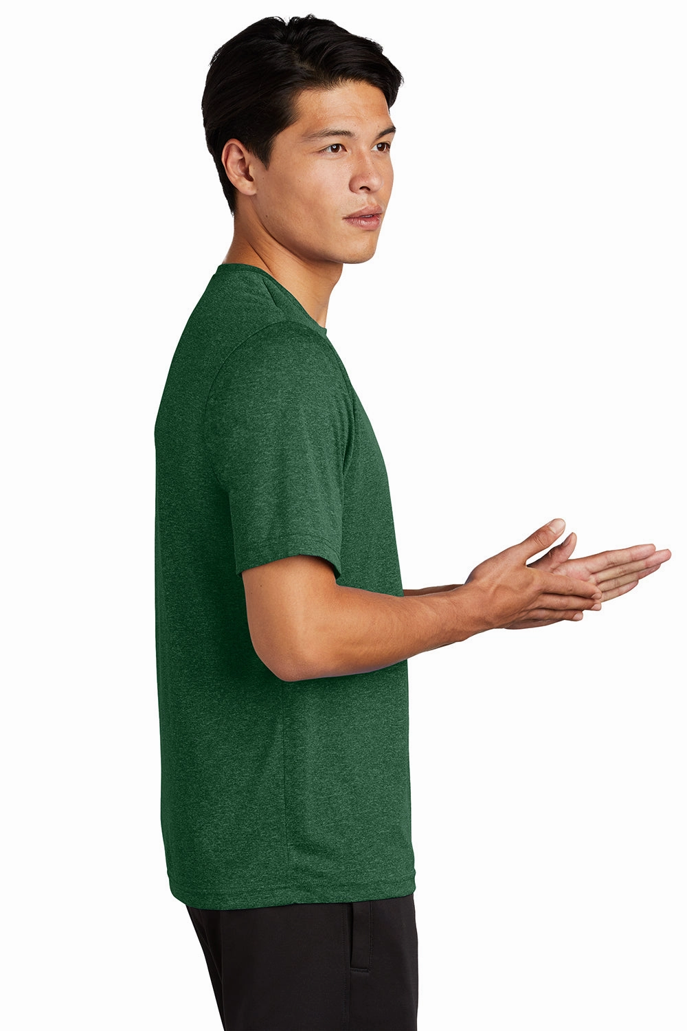 Sport-Tek Mens Contender Heather Moisture Wicking Short Sleeve Crewneck T-Shirt - Heather Forest Green
