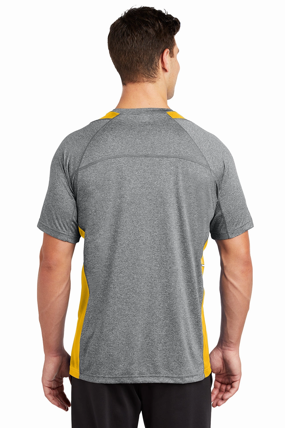 Sport-Tek Mens Contender Heather Moisture Wicking Short Sleeve Crewneck T-Shirt - Heather Vintage Grey/Gold