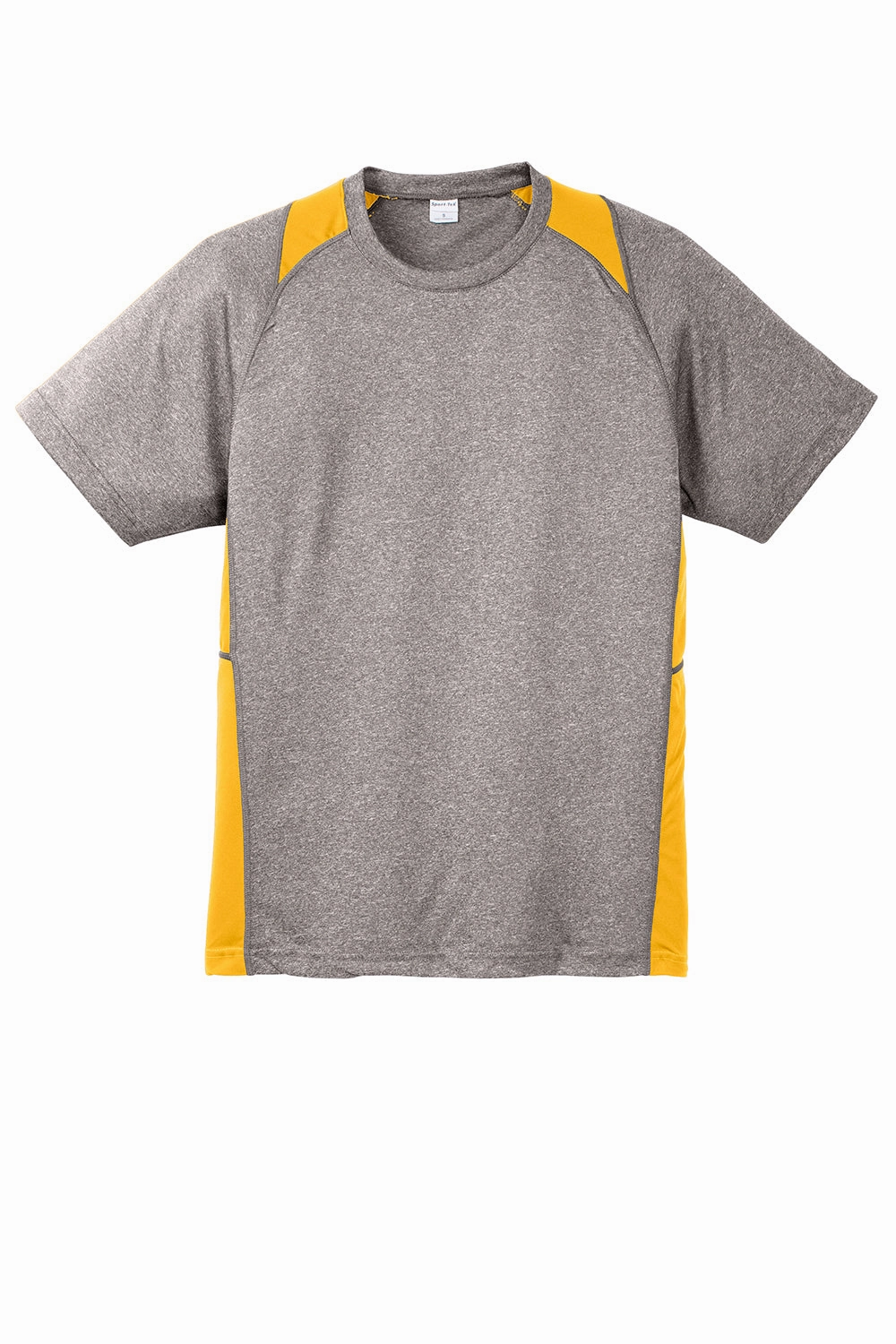 Sport-Tek Mens Contender Heather Moisture Wicking Short Sleeve Crewneck T-Shirt - Heather Vintage Grey/Gold