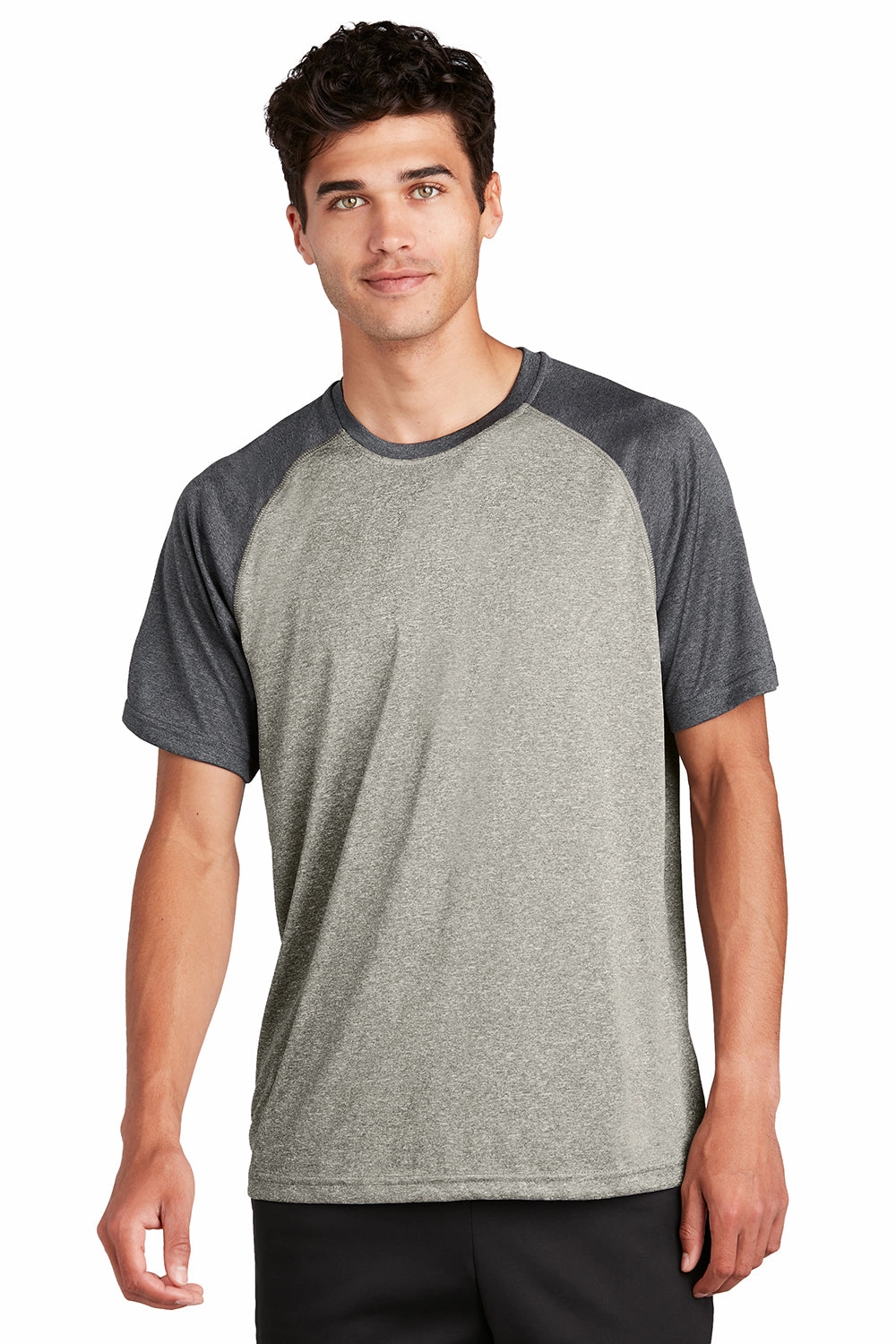 Sport-Tek Mens Contender Heather Moisture Wicking Short Sleeve Crewneck T-Shirt - Heather Vintage Grey/Heather Graphite Grey - Closeout
