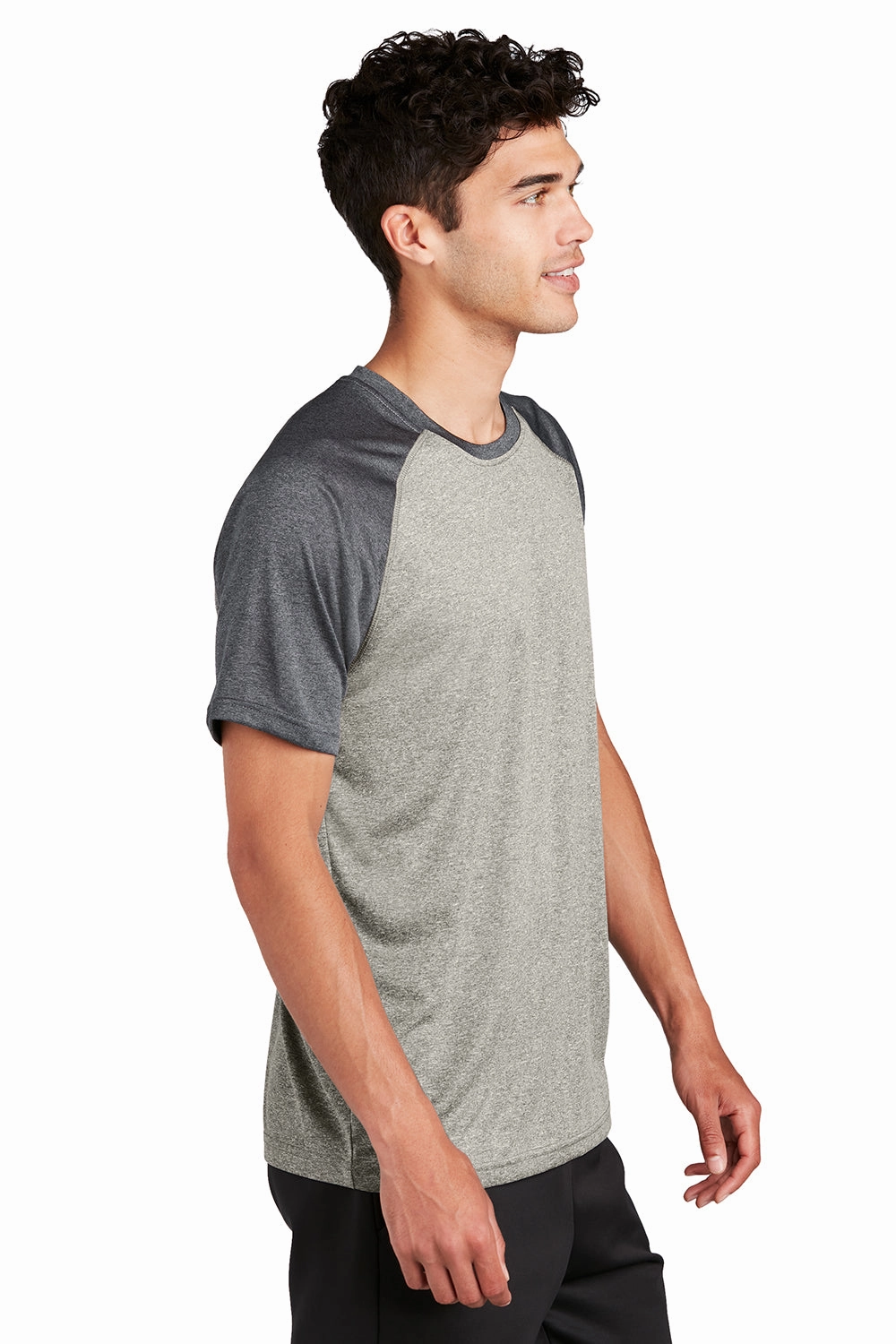 Sport-Tek Mens Contender Heather Moisture Wicking Short Sleeve Crewneck T-Shirt - Heather Vintage Grey/Heather Graphite Grey - Closeout