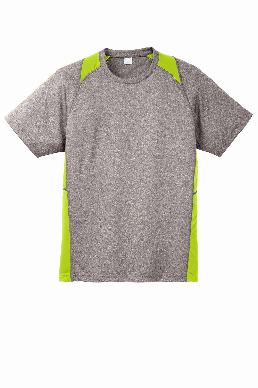 Sport-Tek Mens Contender Heather Moisture Wicking Short Sleeve Crewneck T-Shirt - Heather Vintage Grey/Lime Shock Green