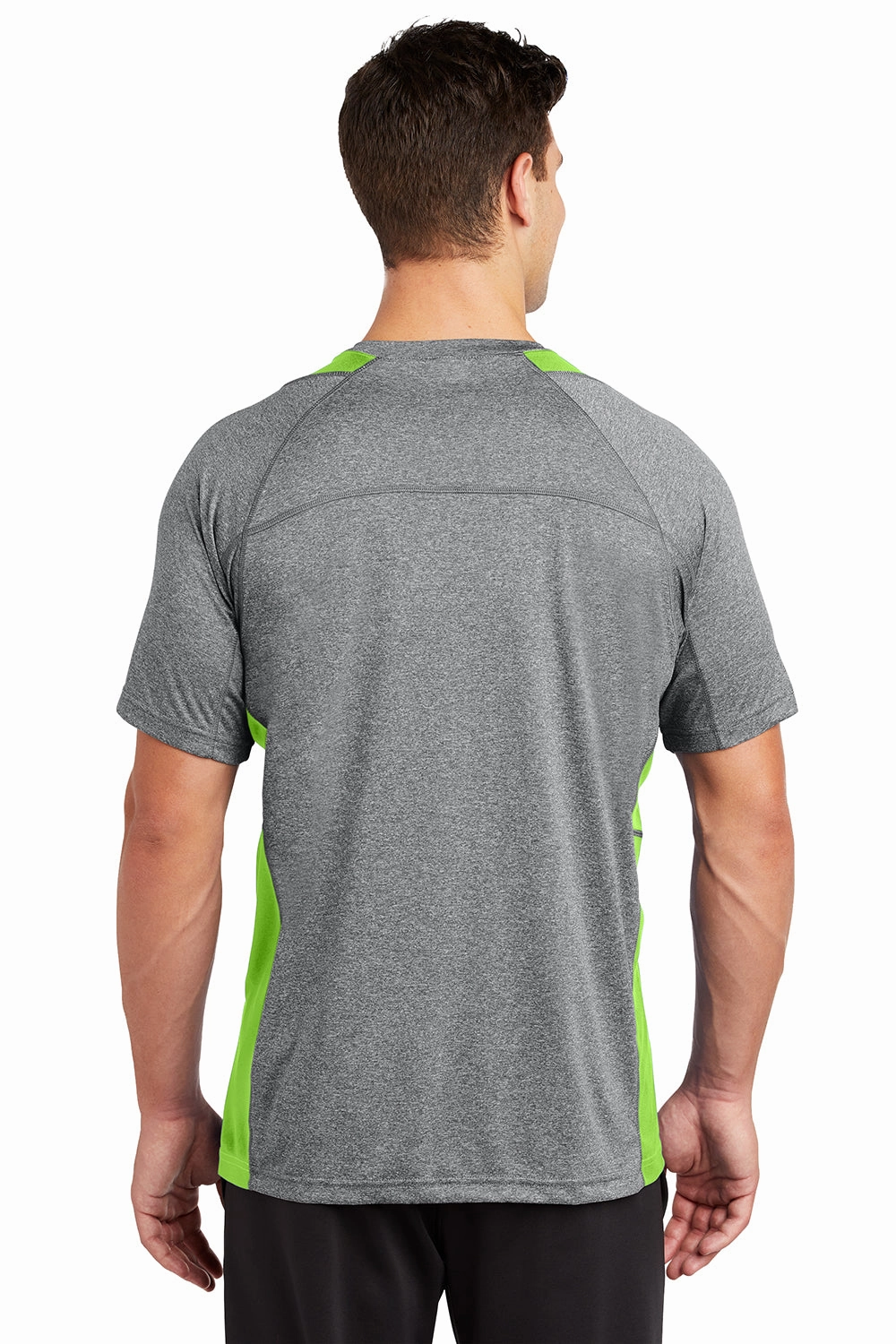 Sport-Tek Mens Contender Heather Moisture Wicking Short Sleeve Crewneck T-Shirt - Heather Vintage Grey/Lime Shock Green