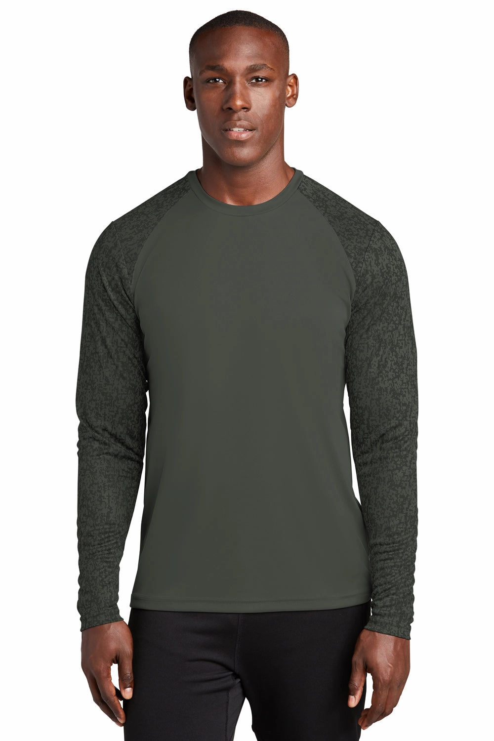 Sport-Tek Mens Digi Camo Moisture Wicking Long Sleeve Crewneck T-Shirt - Black