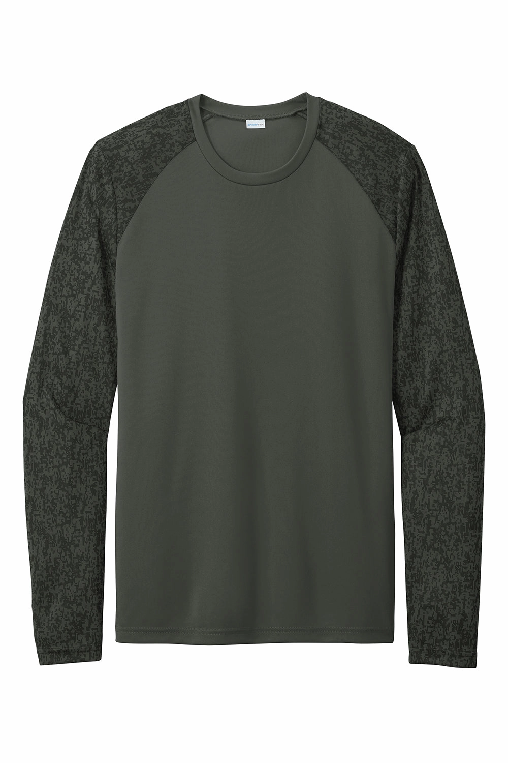 Sport-Tek Mens Digi Camo Moisture Wicking Long Sleeve Crewneck T-Shirt - Black