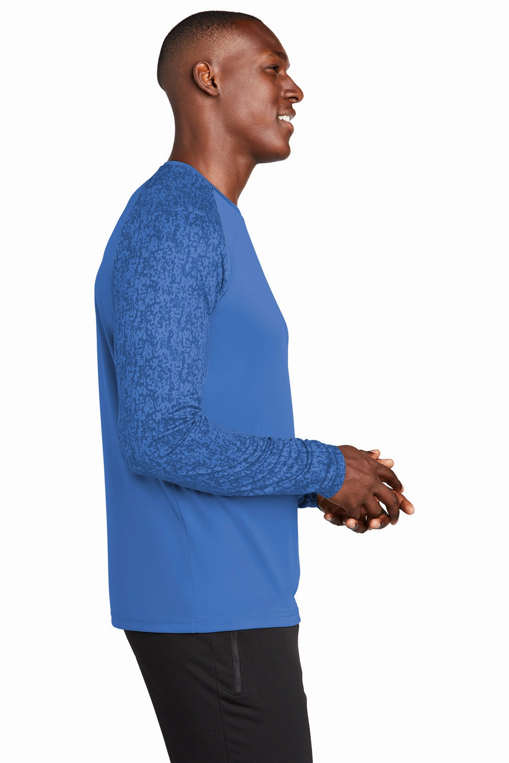 Sport-Tek Mens Digi Camo Moisture Wicking Long Sleeve Crewneck T-Shirt - Royal Blue - Closeout