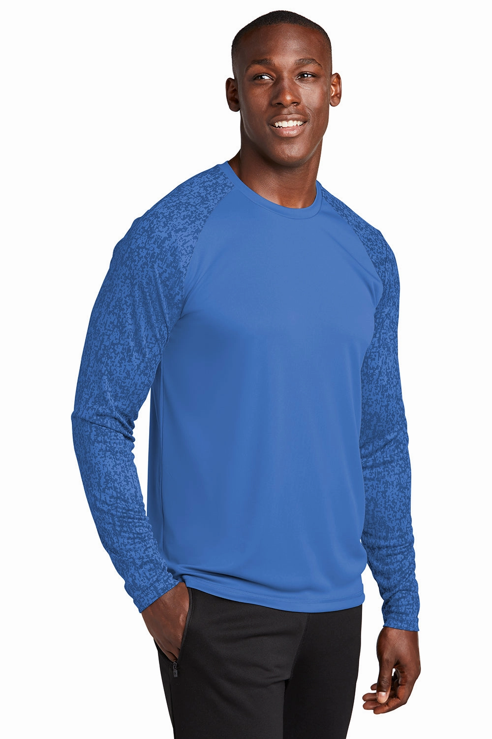 Sport-Tek Mens Digi Camo Moisture Wicking Long Sleeve Crewneck T-Shirt - Royal Blue - Closeout