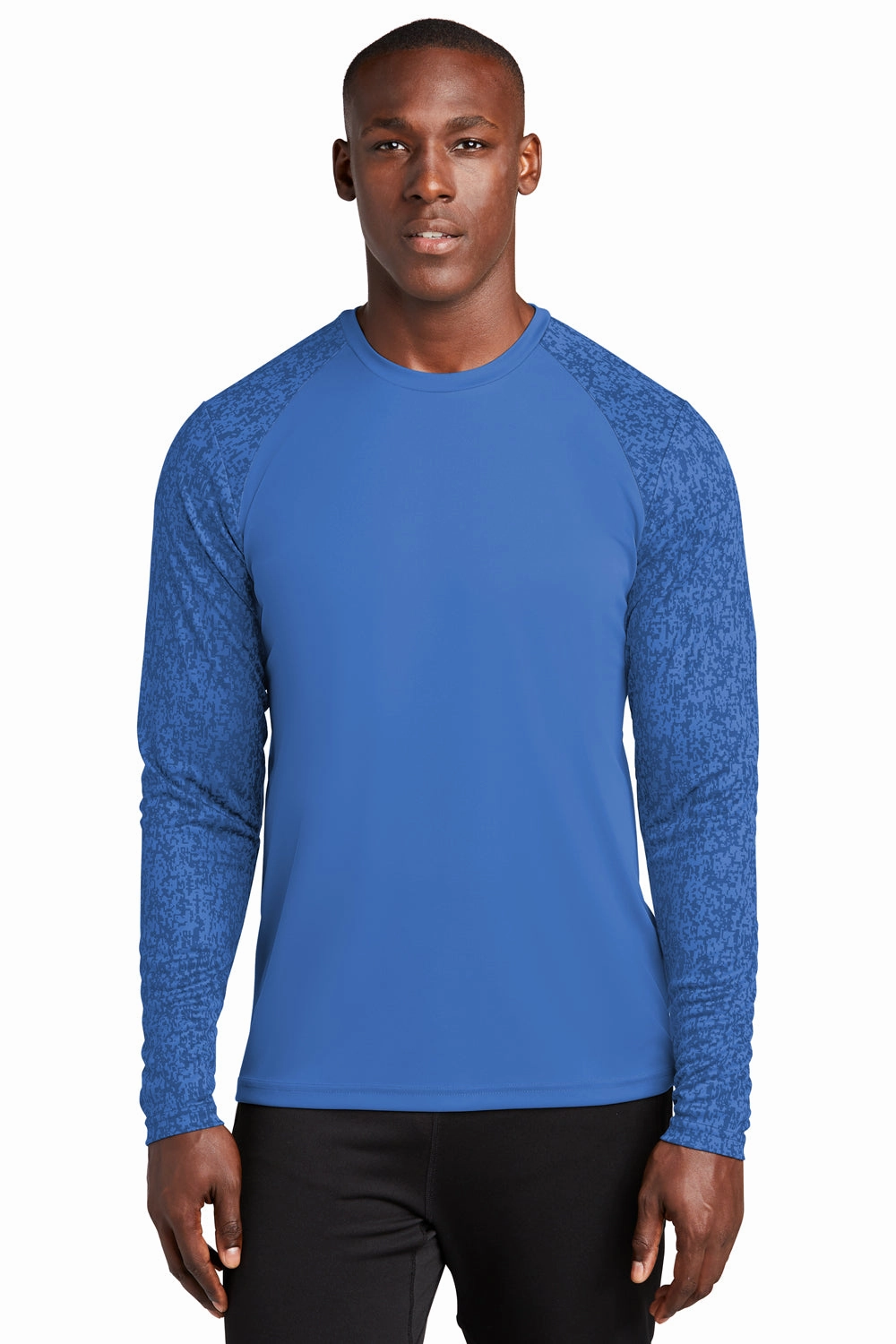 Sport-Tek Mens Digi Camo Moisture Wicking Long Sleeve Crewneck T-Shirt - Royal Blue - Closeout
