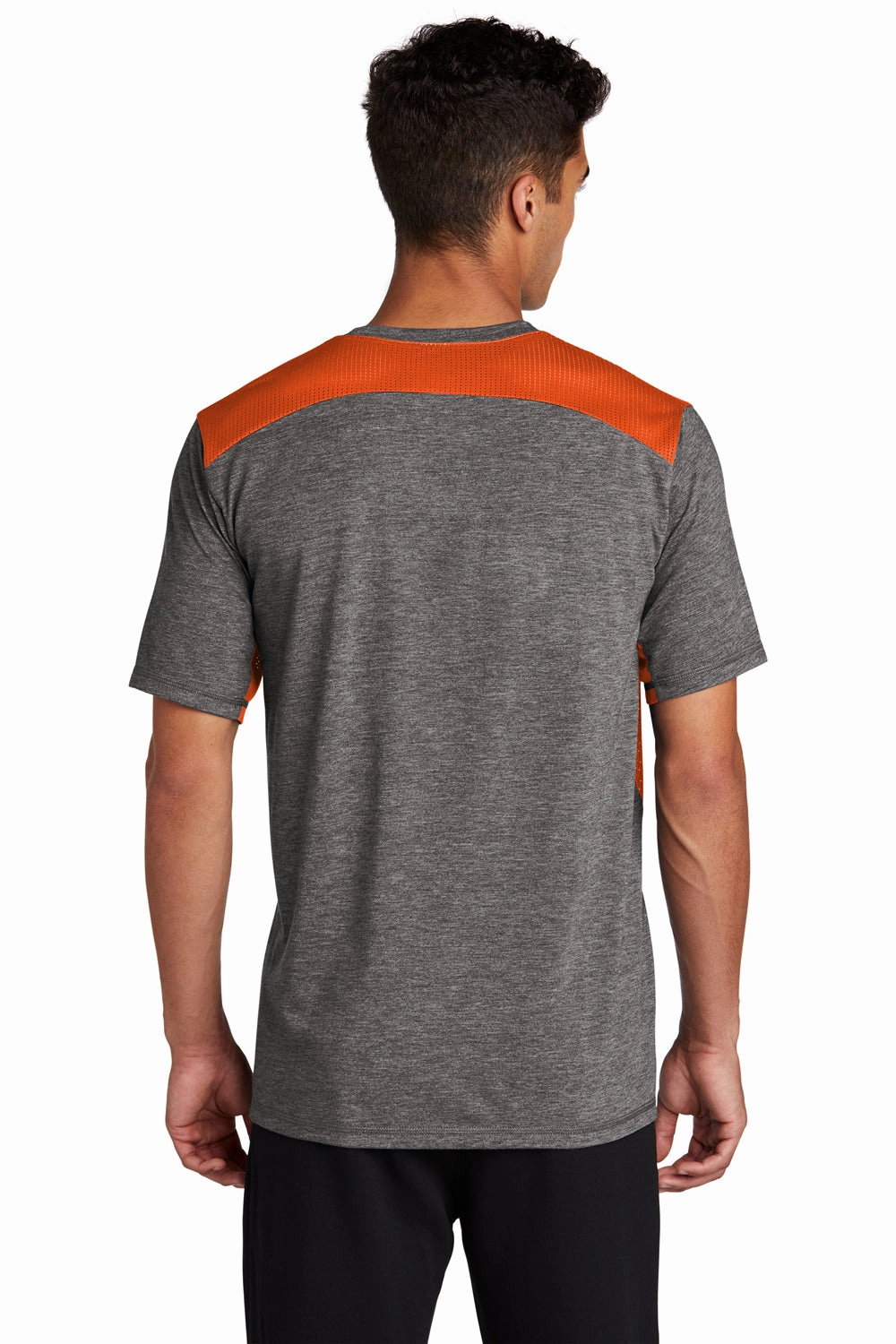 Sport-Tek Mens Draft Moisture Wicking Short Sleeve Crewneck T-Shirt - Heather Dark Grey/Deep Orange