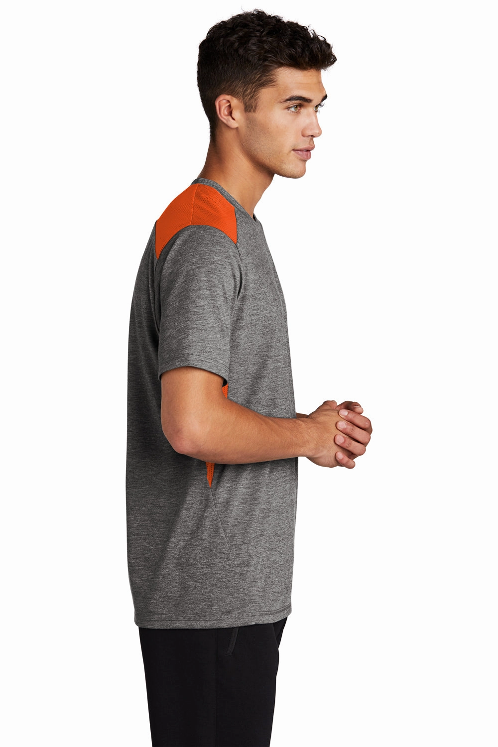 Sport-Tek Mens Draft Moisture Wicking Short Sleeve Crewneck T-Shirt - Heather Dark Grey/Deep Orange