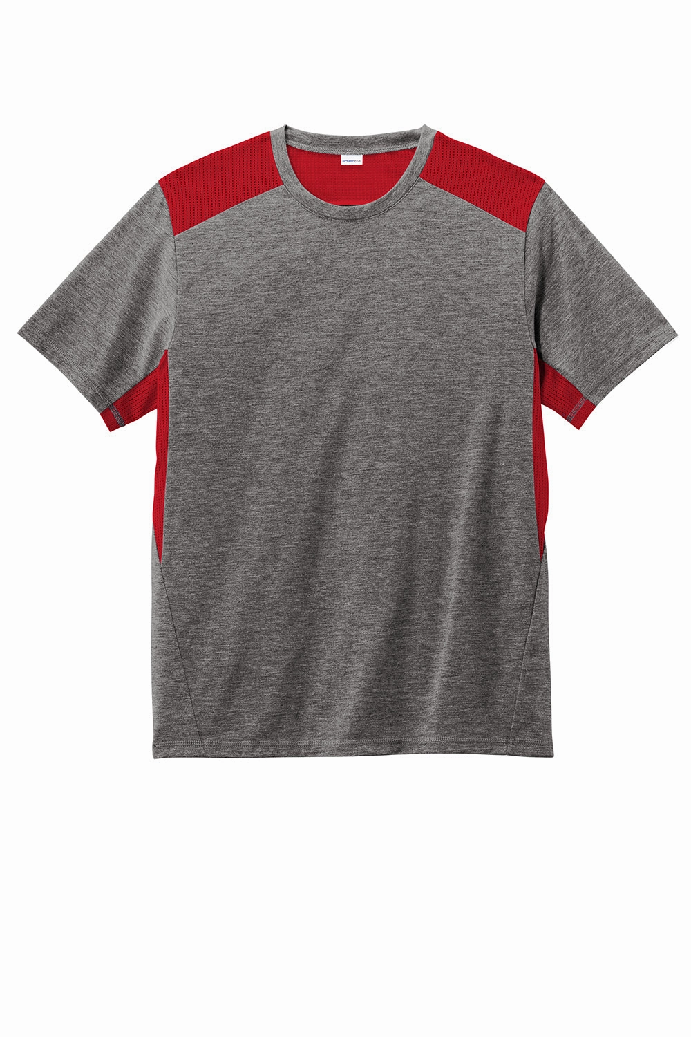 Sport-Tek Mens Draft Moisture Wicking Short Sleeve Crewneck T-Shirt - Heather Dark Grey/True Red