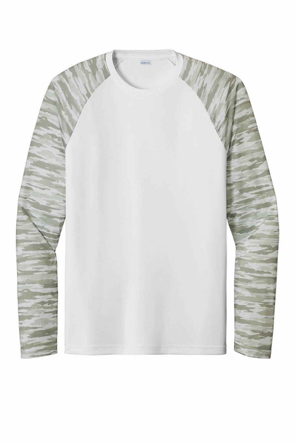 Sport-Tek Mens Drift Camo Colorblock Moisture Wicking Long Sleeve Crewneck T-Shirt - White