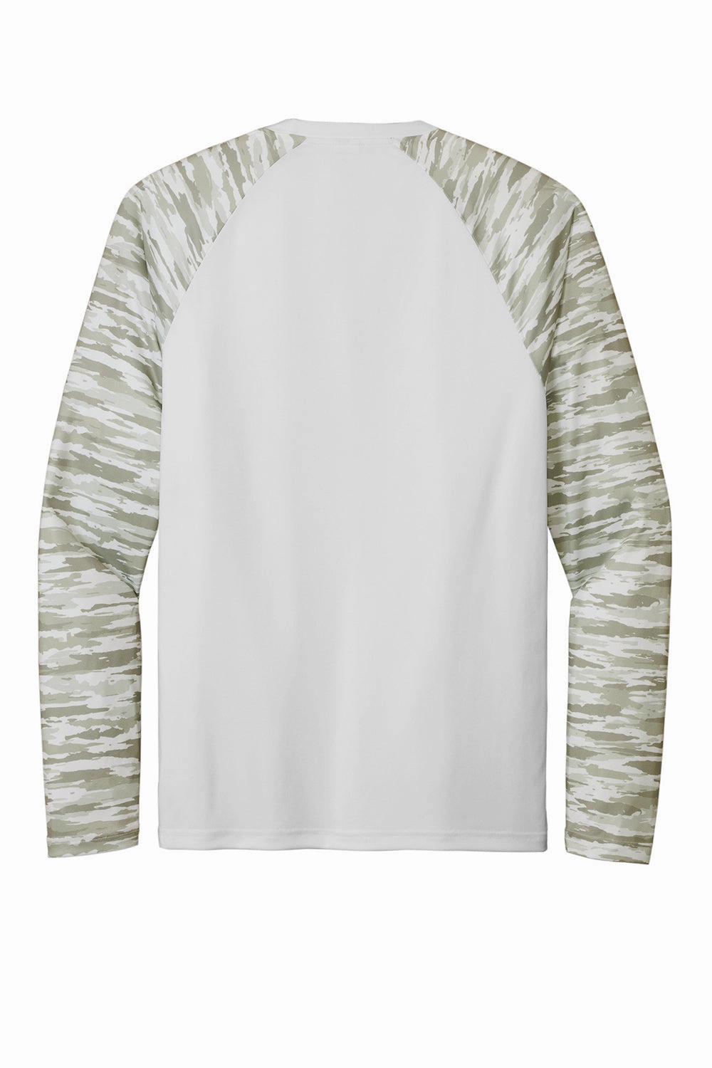Sport-Tek Mens Drift Camo Colorblock Moisture Wicking Long Sleeve Crewneck T-Shirt - White
