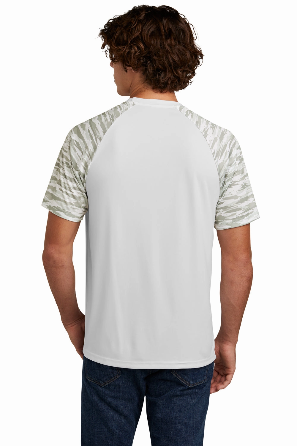 Sport-Tek Mens Drift Camo Colorblock Moisture Wicking Short Sleeve Crewneck T-Shirt - White