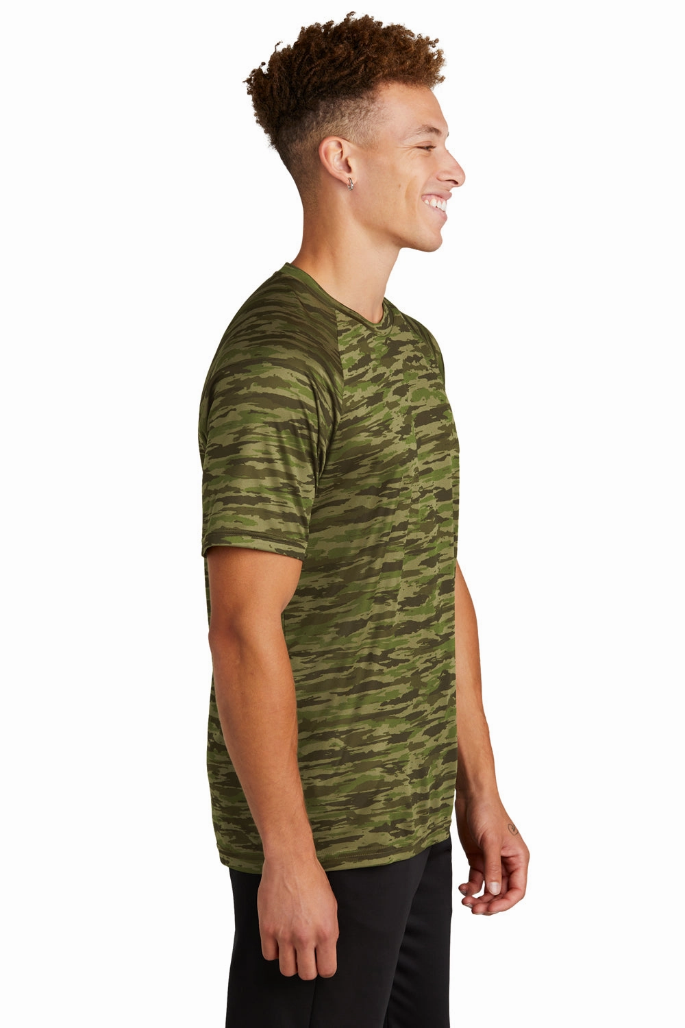 Sport-Tek Mens Drift Camo Moisture Wicking Short Sleeve Crewneck T-Shirt - Olive Drab Green
